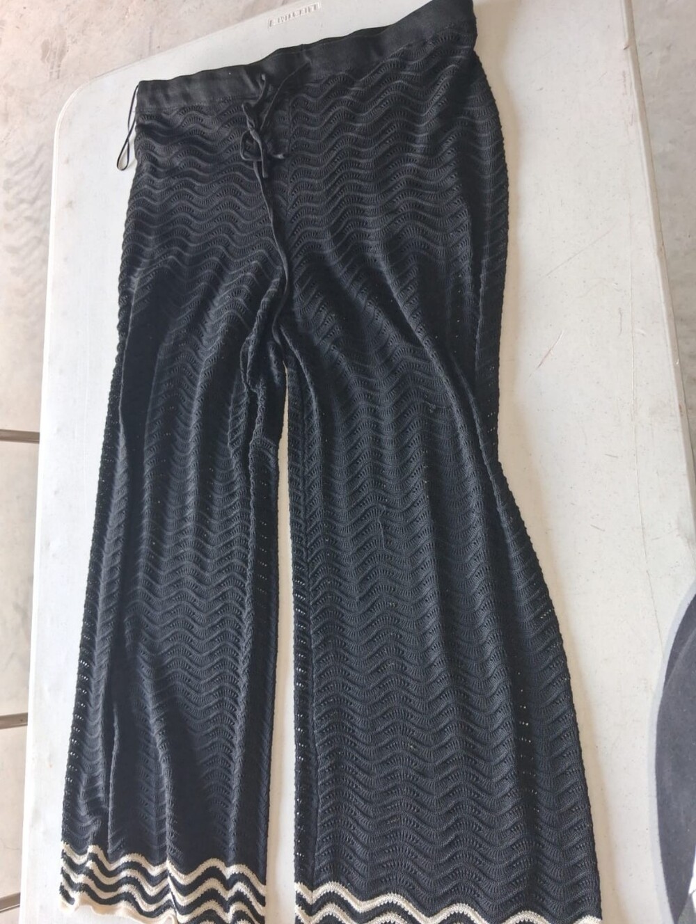 Black Knit Flare Jeans with Cream Trim